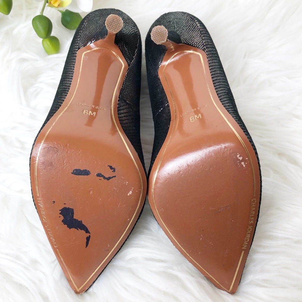 Charles Jourdan Clare Metallic Black Stilettos - Picture 7 of 14